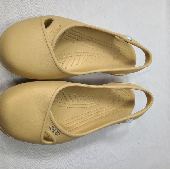 Crocs Olivia Gold Beige Croslite Slingback Jeweled Flats Women 7 - Picture 6 of 10